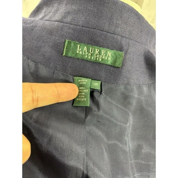 Lauren Ralph Lauren Navy Linen Blazer Jacket Coat Womens 10 P Lined Officecore - Picture 2 of 15